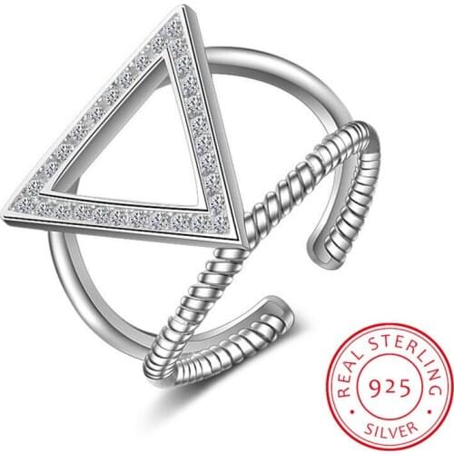 2019 New 100% 925 Sterling Silver Rings Solid Double Layer Triangles Cocktail Ring Sizable Gift Women Girls Lady DS1435