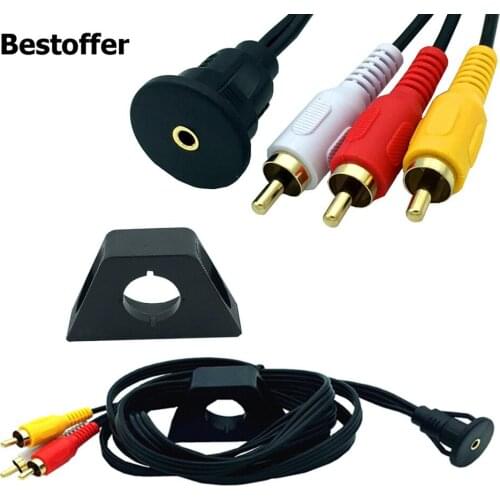 1m/2m 3 RCA Male to 3.5mm Female M/F Flush Dash Mount Cable Gold Plated for Car Boat Ship Motorcycle YR