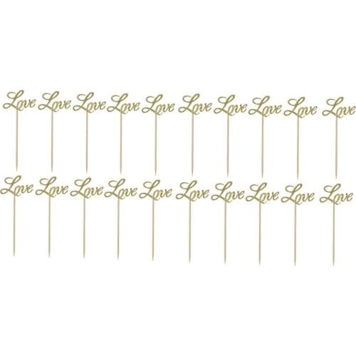 20/set Glitter Paper Golden LOVE Cake Toppers Cupcake Dessert Picks Wedding Engagement Decor