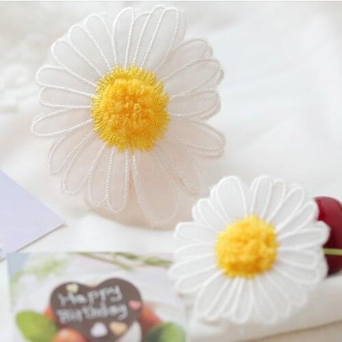 10 Pcs/Lot White with yellow Sunflower Organza lace trim applique for clothing Flower Patch Sew on decoration-Ali
