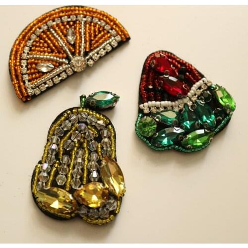 DIY 3D friuts rhinestone beaded Patches for clothes Sew on sequins patch Applique embroidered parches bordados para