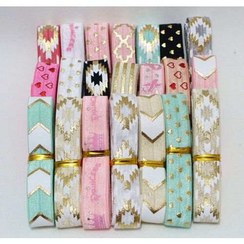 5Yards/Lot 5/8'' (16MM) Printed Elastic Ribbon FOE Fold Over Elastic Stretch Band DIY Crafts For Clothing Baby Headband Material