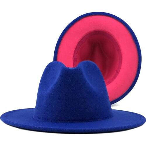 New Unisex blue rose Patchwork Felt Jazz Hat Cap Men Women Flat Brim Wool Blend Fedora Hats Panama Trilby Vintage Hat XL