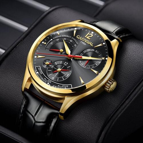 CARNIVAL Fashion Automatic Mens Watches Top Brand Luxury 24 Hours Calendar Waterproof Luminous Energy Display Mechanical Watch