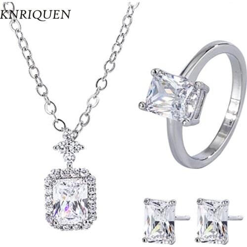 Classic 925 Sterling Silver High Carbon Diamonds Ring/Earrings/Necklace Wedding Engagement Fine Jewelry Sets Anniversary Gift
