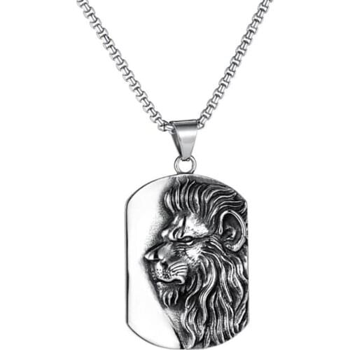 Stainless Steel Punk Rock Animal Lion Pendant Necklace Street Dance Mens Jewelry Dog Tag Gift For Him with Chain