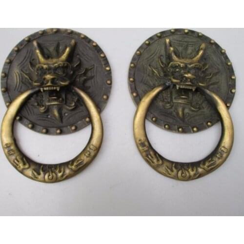 Collectible Home Decorated Crafts 1 Pair Chinese Handwork Old Brass Big Dragon Door Knocker style