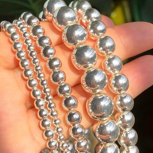 AAA Natural Stone Silver Color Hematite Beads Round Loose Spacer Beads For Jewelry Making DIY Bracelet Necklace 2/3/4/6/8/10mm