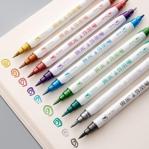 10 Colors Dual Tips Metallic Marker Pearl Color Art supplies copic Markers watercolor brush Pen twin drawing set manga colores