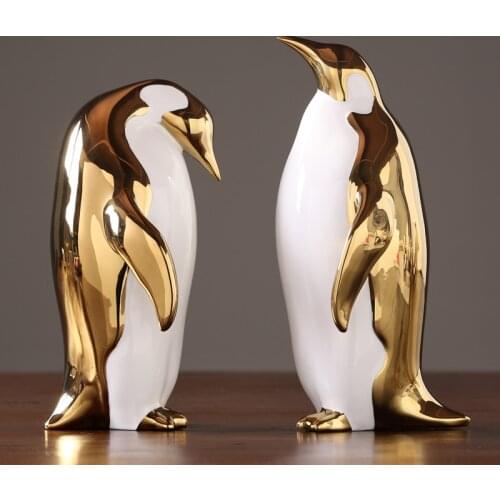 Animals Ceramic Home Decoration Accessories Golden Penguin Figurines Living Room Decor for Desk Nordic Christmas Decorations