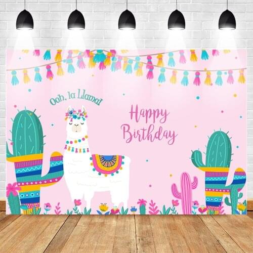 Mehofoto La Llama Birthday Photography Backdrop Mexico Pink Llama Fun Birthday Photo Background Party Banner Decoration
