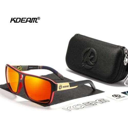 KDEAM Jam Lifestyle Mens Polarized Sunglasses Square Oversized Flash Mirror Sun Glasses Hard Box Included