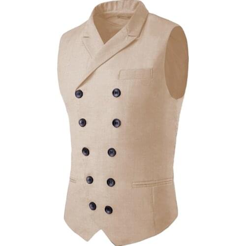 Mens Vest Casual New Style Beige Blue Double Beasted Notched Lapel V Neck for Wedding Groomsmen Tweed Vest Mens Waistcoat Vest