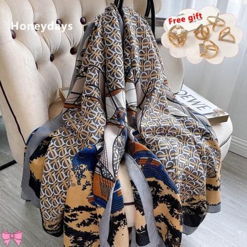 New Style Literary Sailboat Print Long Scarf Fashion Letter Shawl Keep Warm In Winter Neckerchief Bandana Send Free Scarf Buckle