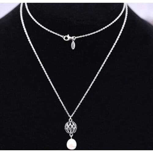 Genuine 925 Sterling Silver Pendant Necklace 50CM 70CM Pearl Lantern Diy Pendants & Necklaces For Women fine Jewelry Gilf