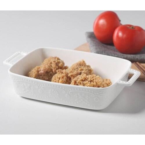 Baking tray baking bowl ceramic baking dish oven double ears square bowl roast dish cheese Western food plat
