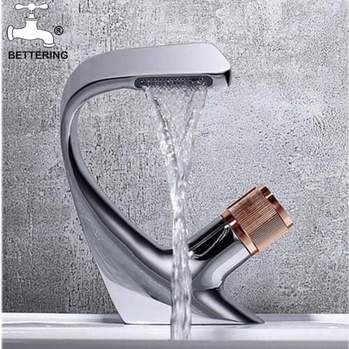 Luxury Basin Faucets Modern Brass Waterfall Faucets Deck Mount Chrome Sink Crane Bathroom Black Taps Sanitary Ware Faucets