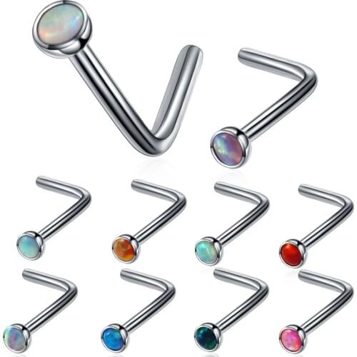 20G 1Pc Nose Stud Hooks Titanium Piercing Opal L-Style Nose Ring Cartilage Earrings Tragus Piercing Body Jewelry For Women