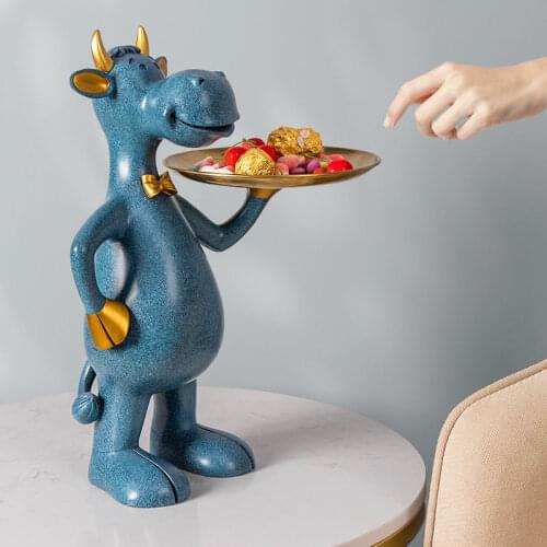 Nordic Decoration Home Resin Animal Ox Tray Figurine Decorative Living Room Porch Decorative Statue Home Storage Organization