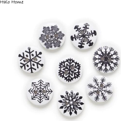 50pcs Mixed Snowflake Round Wood Buttons Sewing Scrapbooking Gift Handwork Home Clothing Decor 15mm