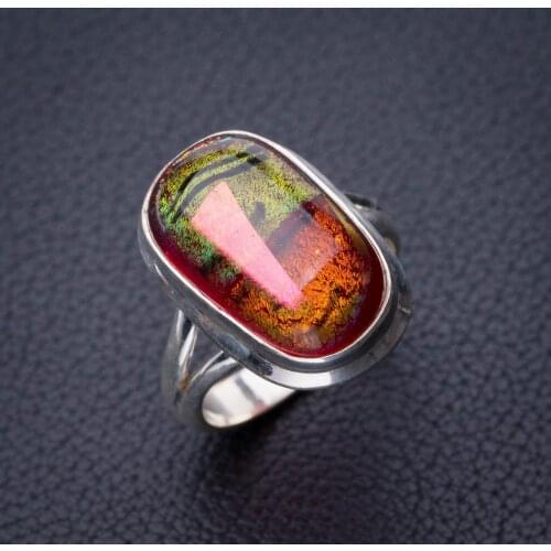StarGems Natural Rainbow Dichroic Glass Handmade 925 Sterling Silver Ring 6 D9243
