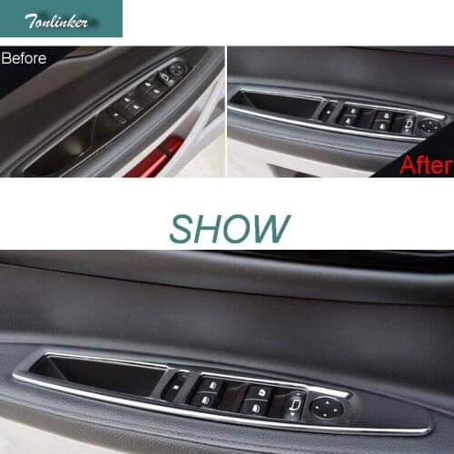 Tonlinker 4 Pcs DIY Car Styling stainless steel Windows lift button sticker Cover Case Stickers For Citroen C4 classic 2012-16
