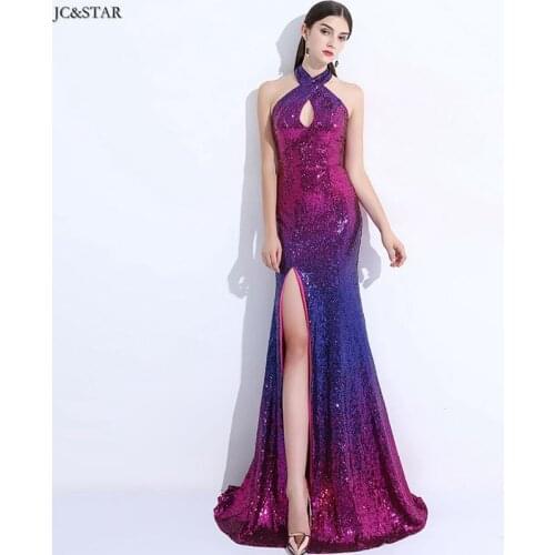 Robe demoiselle d'honneur pour femme new sexy V-neck sequins sexy mermaid vestidos para damas de honor color fucsia long plus
