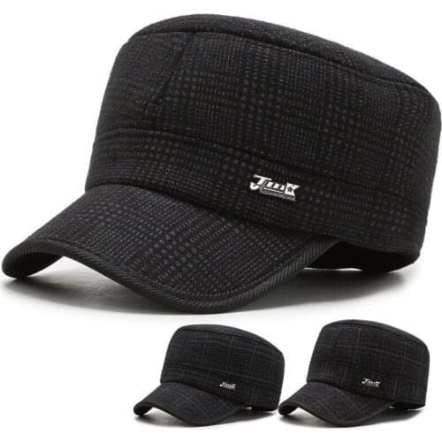 Winter Hat 2020 Mens Baseball Cap Flat Top Cap Woolen Cloth Padded Hat Ear Protection Riding Warm Outdoor Warm Hat Womens Hat