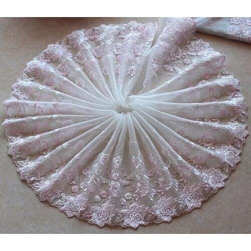 2 Yards Lace Trim Light Pink Flowers Floral Embroidered Tulle Lace 7.48 Inches Wide High Quality