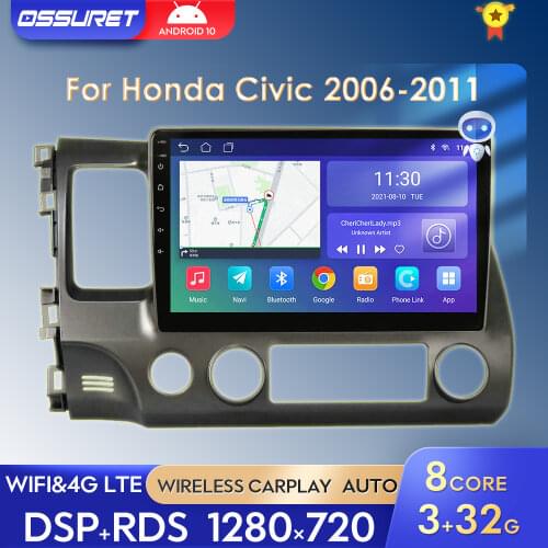 8"10.1" 2Din Android 10 For Honda Civic 2006-2011 Car Radio Multimedia Player Navigation GPS Navigation 4G WIFI USB Carplay DVR