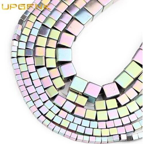 UPGFNK Natural Stone Square Light Purple Hematite Spacer Loose Beads For Jewelry Making Diy Charm Bracelet Necklace 2/3/4/6mm