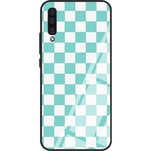 Blue Checkers For Samsung A21S A20e A10 A20 A30 A50 A70 A31 A51 A71 A12 A52 A72 A32 Tempered Glass Case