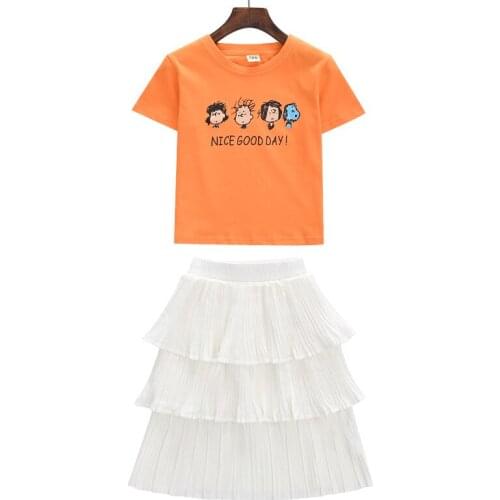 Kids Sets Shirt +skirt Girls' Suit Summer New Style Medium and Large Childrens Garment Super Western Girls' Clothes 3-12 Ages