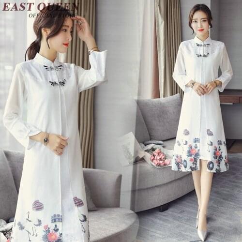 Front split Chinese dress qipao vintage style oriental dress long sleeve gauze elegant modified qipao dresses AA2823 YQ
