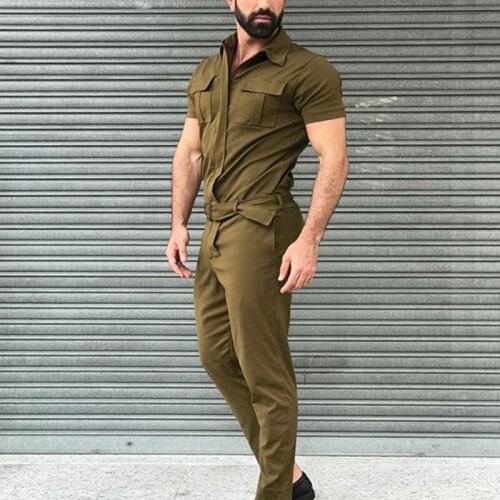 Mens Jumpsuit Slim Fit Short Sleeve Rompers Slim Fit Streetwear Tracksuit Clothing Male Playsuits Overalls Men Pants Plus Size