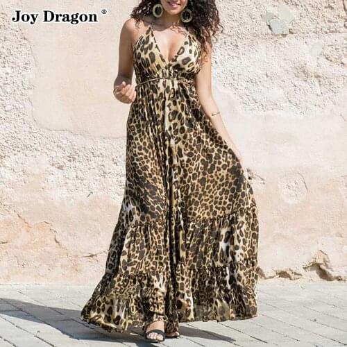 Summer Women Long Dress 2021 Elegant Plus Size Leopard Printed Casual Loose Sleeveless Party Sexy Sundresses Ladies Beach Dress