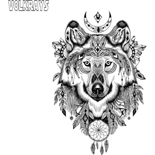 Volkrays Fashion Car Sticker Tribal Wolf Totem Accessories Reflective PVC Decal for Toyota Auris Mercedes W124 W204,17cm*11cm