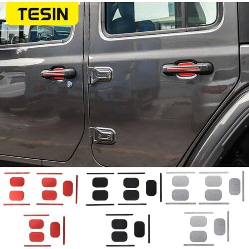 TESIN Aluminum Alloy Car Door Tail Door Handle Outer Door Bowl Stickers Exterior Accessories For Jeep Wrangler JL 2018+ 2 Door