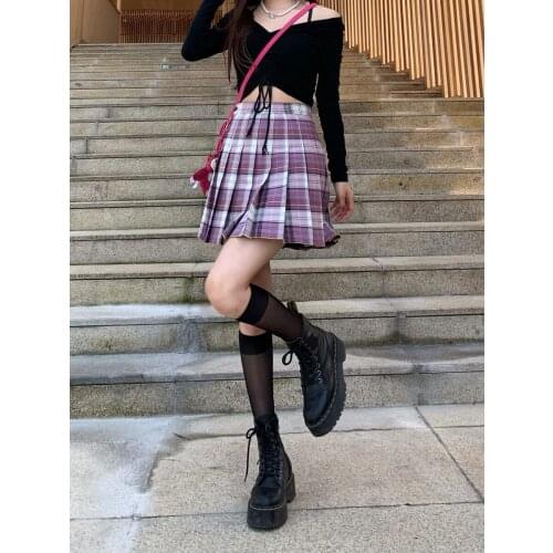 New Summer Harajuku Hot Girl Violet Pleated Skirt Streetwear Fashion Gothic Punk High Waist Mini XS-5XL Skirt