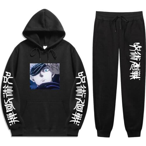 New Japan Anime Men 2 Pieces Sets Jujutsu Kaisen gojo print Autumn Winter Sweatshirt+Drawstring Pants Hoodies hoodie sets