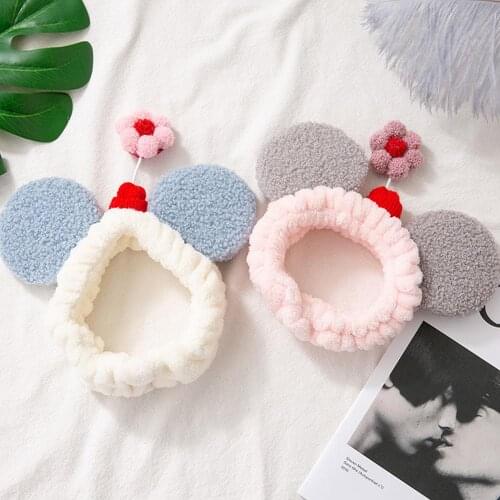 Face Wash Cute Cartoon Plush Mickey Ear Hair Band Women Girl Little Flower Wash Hair Hoop Hair Accessories Suitable for Makeup