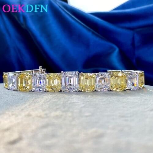 OEKDFN 100% 925 Sterling Silver Bracelet Cut High Carbon Diamond Citrine Gemstone Bracelets Bangle Wedding Engagement Jewelry