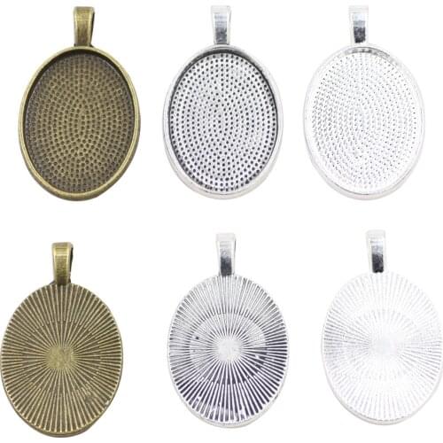 ZHUBI 5Pcs/lot Oval Pendant Blank Settings Cabochons Bases Bezel Trays Fit 18x25mm Cabochon Cameo DIY Necklace Jewelry Making