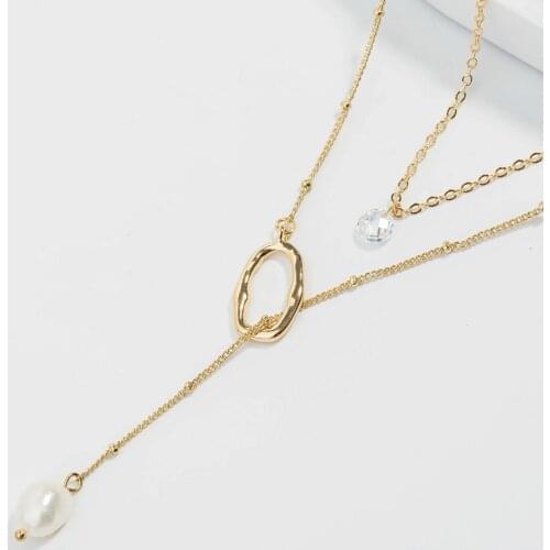 Simulated Pearl Geometric Tassel Pendant Necklace Fashion Jewelry Metal Chain Steampunk Boho Choker Necklaces For Women