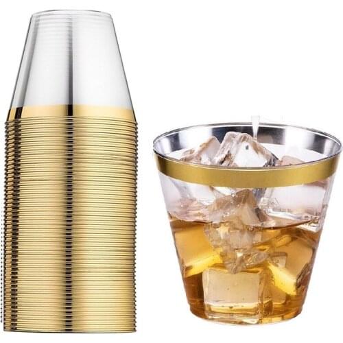 1PC 9OZ Rose Gold Plastic Cup Wedding Disposable Cups Clear Party Tumblers Beverage Wine Glass Champagne Cocktail Cup XB 139