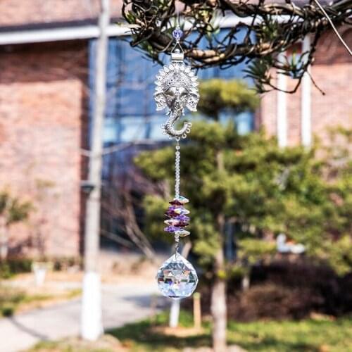 H&D Hanging Crystals Suncatcher with Alloy Elephant Rainbow Maker Pendant Ornament for Christmas Day, Wedding,Plants,Cars,Window