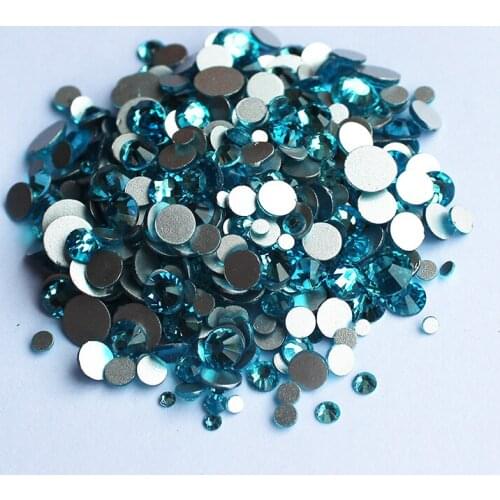 Mix Sizes 7g/bag Aquamarine Non Hotfix Rhinestones Flatback Nail Rhinestoens For Nails 3D Nail Art Decoration Gems
