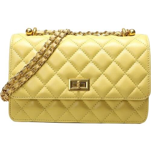 2021 New Full Sheepskin Fashion Leather Handbags Rhombus Chain Bag Shoulder Messenger Bag