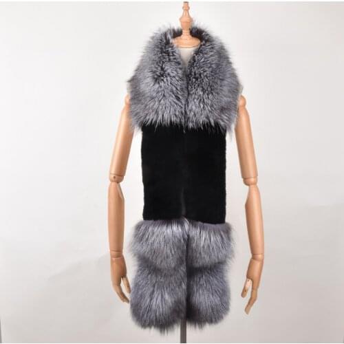 Real Silver fox fur rex rabbit Scarf luxury fur Collar Winter Fashion Women men Soft Red Fox fur long Scarf round Shawl Luxury
