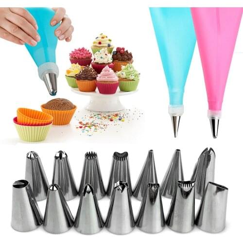 26 PCS/Set Silicone Pastry Bag Tips Kitchen DIY Icing Piping Cream Reusable Pastry Bags +24 Nozzle Set Cake Decorating Tools